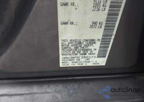 2015 Nissan Altima 2.5 Sv z USA, uszkodzony, nr VIN 1N4AL3AP5FC160171